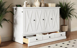 Farmhouse Style Solid Pine Murphy Bed Chest Cube with Charging Station and Storage Drawer, Full, White