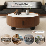 Round Solid Wood Coffee Table with Storage Bouguer Walnut/Brown