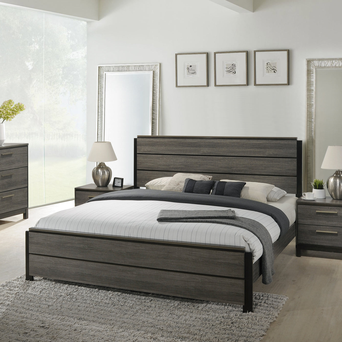 Contemporary Gray Wood Panel Bed
