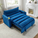 Sofa Bed 3-in-1 Velvet Blue Pull-Out Adjustable Backrest Cup Holder 47 In