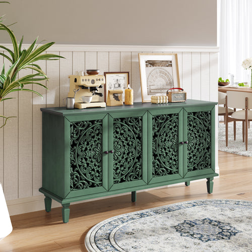 60" Antique Green Buffet Cabinet Solid Wood TV Stand Sideboard
