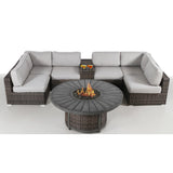 Outdoor Patio Set with Fire Pit Espresso HDPE Wicker 8 Piece
