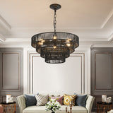 Chandelier 4-Tier Black Hemp Rope Pendant 6-Light Boho 20 In Dining