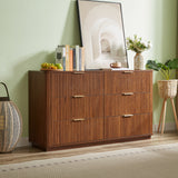 Dresser Modern 6-Drawer Walnut MDF Wave Texture 55.1x15.75x31.5 In 150 LB