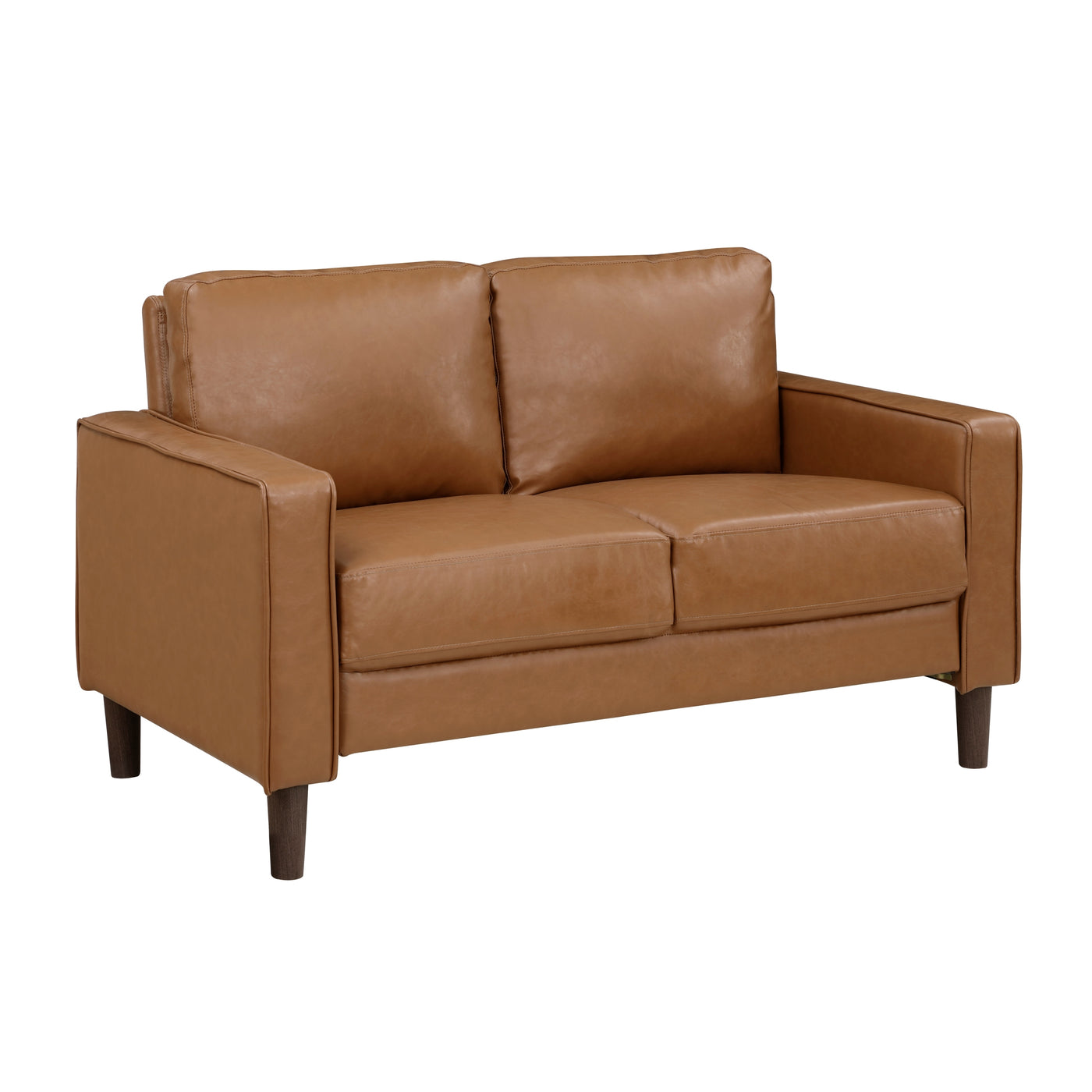 Brown Faux Leather Love Seat with Cushion Back