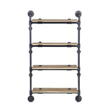 Wall Rack - Pipe Style Metal & Oak - Sandy Black - 4 Shelves