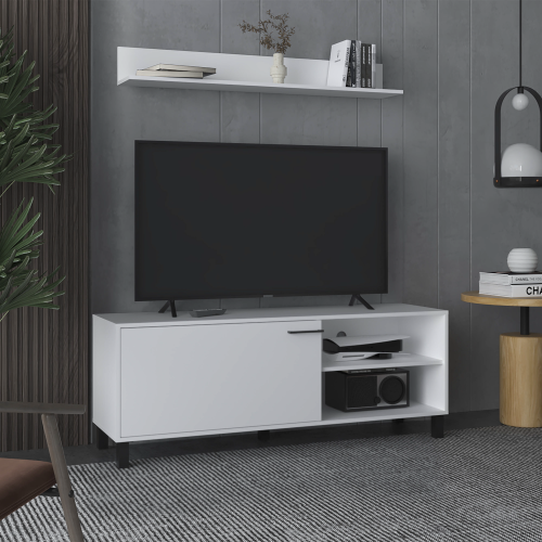 TV Stand and Wall Shelf Set - Engineered Wood - White - 55.1"W