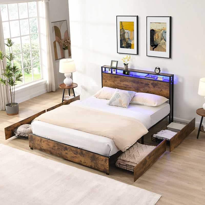 Full Engineered Wood Platform Bed Black/Brown