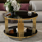 Modern Black Mirror Coffee Table Asymmetrical Metal Drum Base