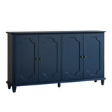 Blue Farmhouse Sideboard Buffet Cabinet, 4 Door Vintage Storage Credenza with De