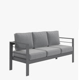 Outdoor Sofa Aluminum Gray 3 Seat 74in Dark Gray Cushions