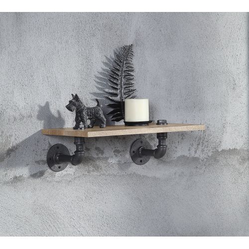Wall Rack - Pipe Style - Metal & MDF - Oak & Black - 18"W Shelf