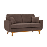 Dark Brown Corduroy Upholstered Wooden Frame Loveseat with Arms and Toss Pillows