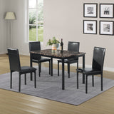 5 Piece Black Metal Dinette Set Faux Marble Top Table