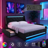 Full Upholstered Platform Bed with Headboard Black