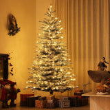 HOMCOM 6.5 ft Pre-Lit Mountain Pine Artificial Christmas Tree, Snow Flocked Chri
