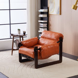 Medieval Modern Lounge Chair Removable Armrests Orange Leather