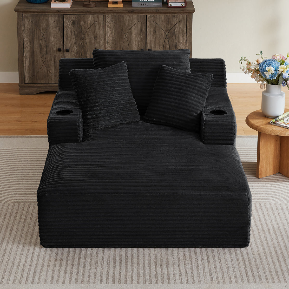 Corduroy Chaise Sofa Black