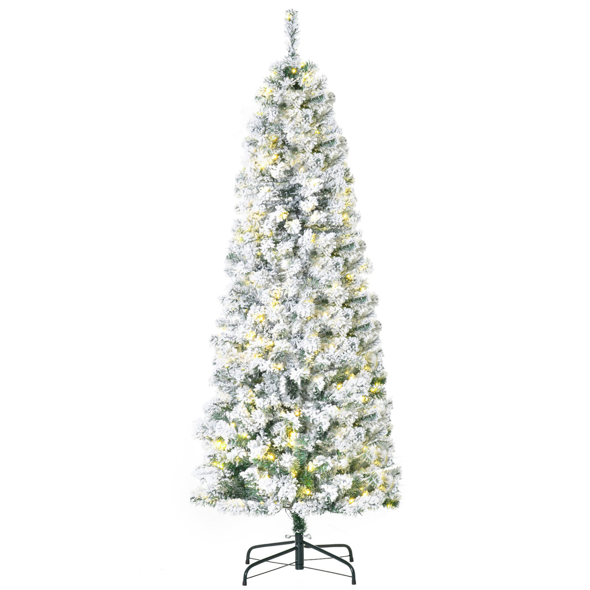 HOMCOM 6ft Pre-Lit Snow-Flocked Slim Douglas Fir Artificial Christmas Tree with