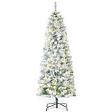 HOMCOM 6ft Pre-Lit Snow-Flocked Slim Douglas Fir Artificial Christmas Tree with