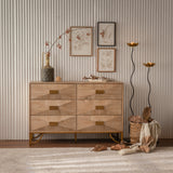 Chest Modern 6-Drawer Natural Wood Geometric Diamond Gold Legs 47.24 In