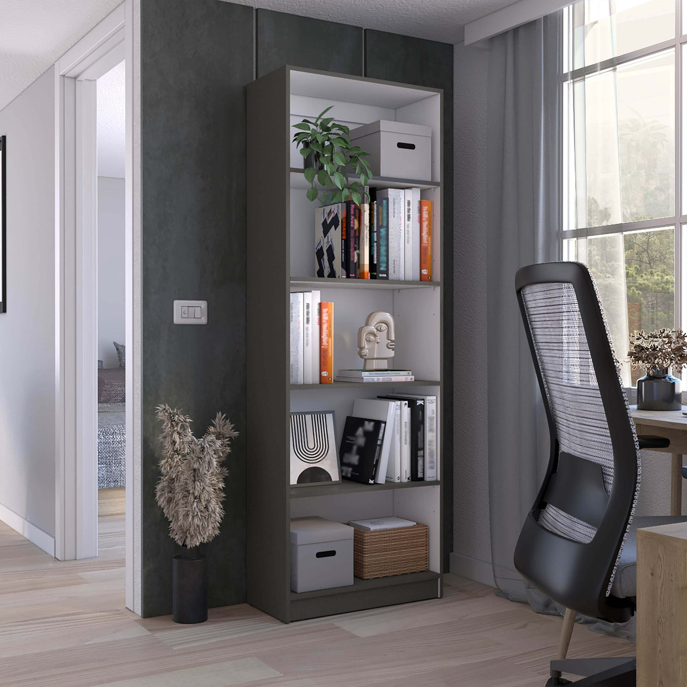 4 Shelf Bookcase Storage Cabinet Matt Gray White Office