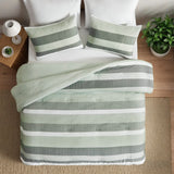 Comforter Set 3-Piece - Striped Textured Print, Sage, King/Cal King