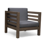 Outdoor Club Chair, Acacia Wood Patio Chair with Fabric Cushion, Backyard, Grey