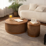 Round Engineered Wood Coffee Table with Storage Natural