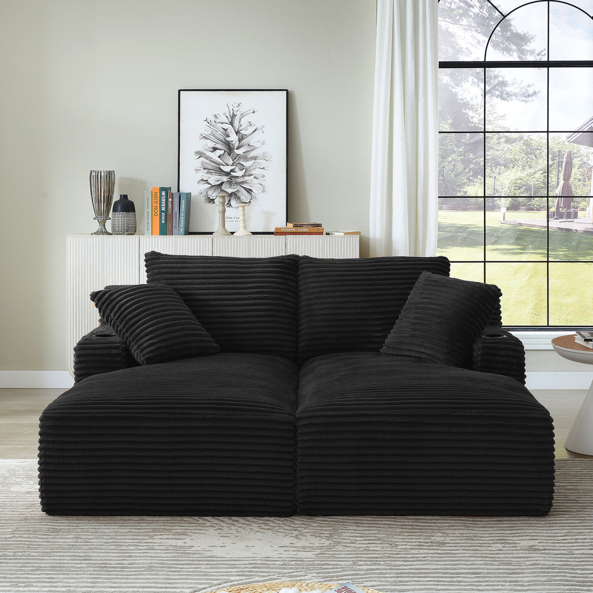 Corduroy Chaise Sofa Black