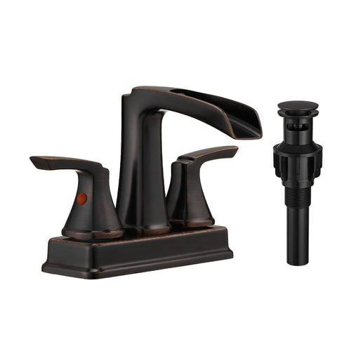 Oil-Rubbed Bronze 4" Centerset Waterfall Bathroom Faucet 2H