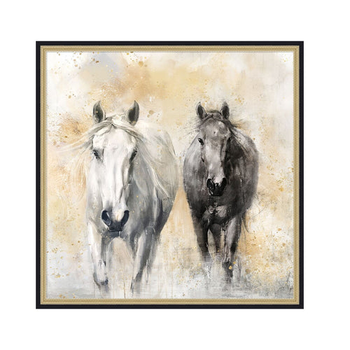 Horse Canvas Art Hand-Painted White Black 39.4x39.4 inch