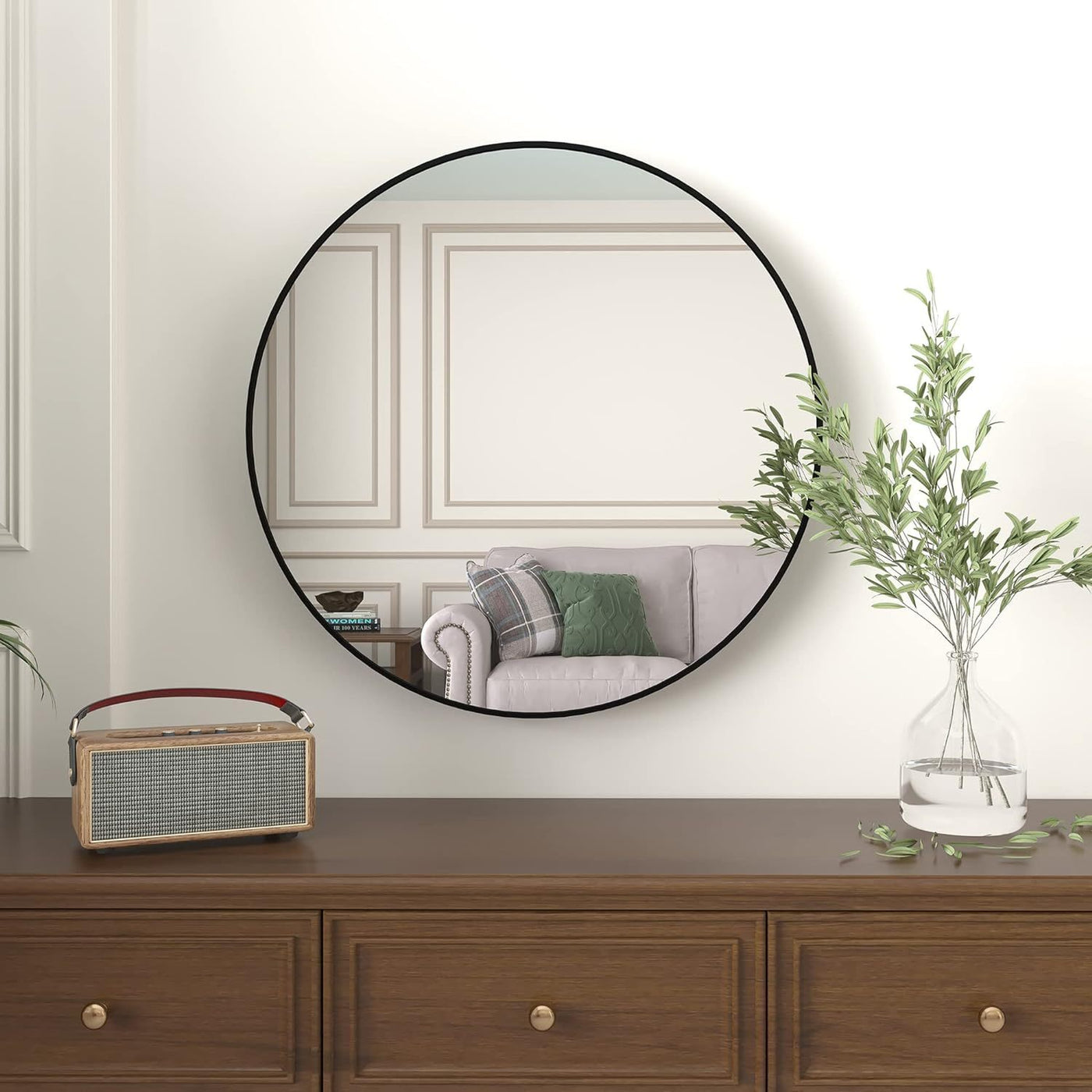 36" Black Metal Round Bathroom Wall Mirror