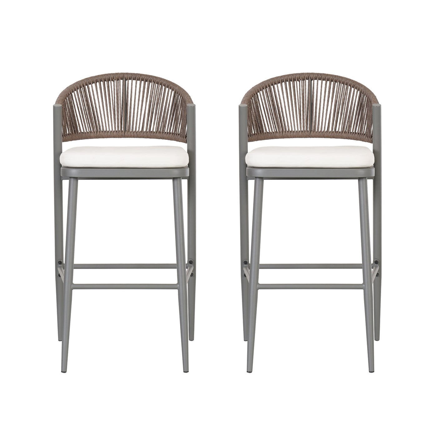 Outdoor Bar Height Counter Stools Set of 2 Metal Frame Grey