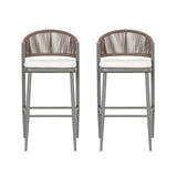 Outdoor Bar Height Counter Stools Set of 2 Metal Frame Grey
