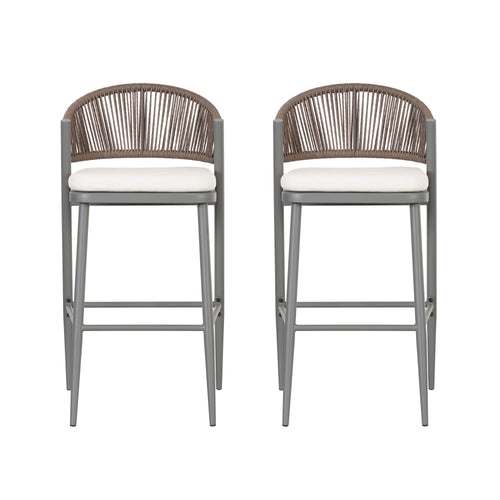 Outdoor Bar Height Counter Stools Set of 2 Metal Frame Grey