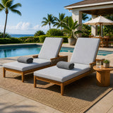 Chaise Lounge Acacia Wood Wicker Gray Cushion 4 Position 76.77in
