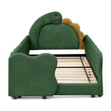 Green Dinosaur Twin Bed with Safety Guardrail, Wood Frame