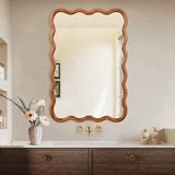 Yellowish Brown 24'x36' Wavy Rectangle Solid Wood Frame Decorative Mirror,For Be