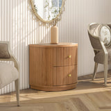 Valentine 24" 2-Drawer Storage Side Table Natural Brown Beech