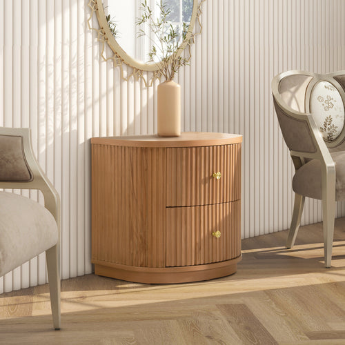 Valentine 24" 2-Drawer Storage Side Table Natural Brown Beech