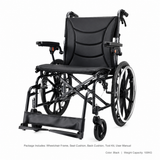 Adult Wheelchair, 20-inch Ergonomic Foldable Aluminum Transport Wheelchair with