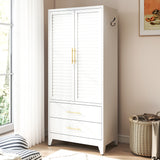 White Metal 2-Door Wardrobe Closet 71" Tall Storage Cabinet