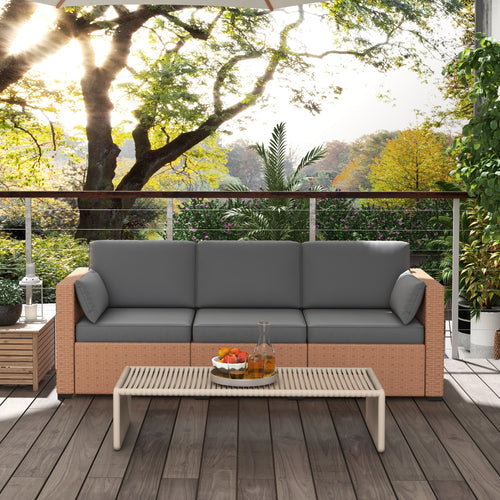 Outdoor Rattan Sofa Set 3 Seat Brown