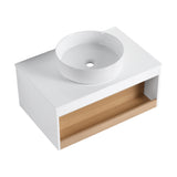 30" Floating Bathroom Vanity with Glossy White Round Vessel Sink