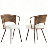 Set of 2 Metal Dining Chair Beige/Dark Walnut