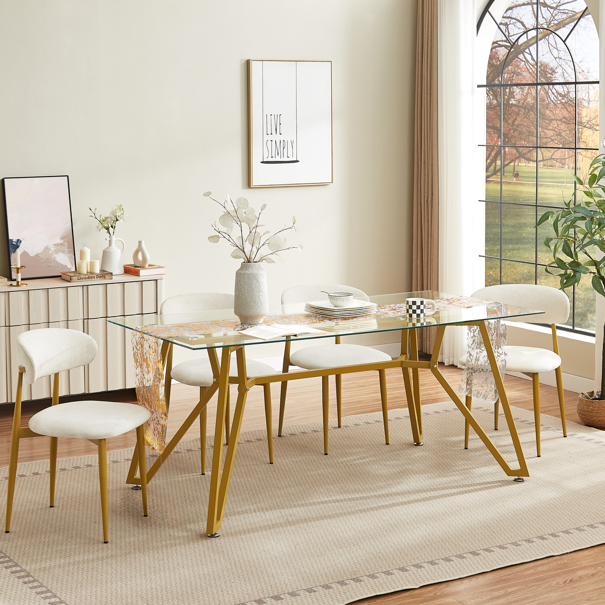 Rectangular Glass Dining Table Gold 71"