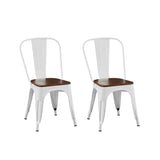 Industrial Dining Chair Set of 2 White Walnut 18" Stackable