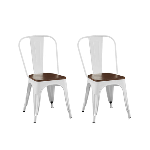 Industrial Dining Chair Set of 2 White Walnut 18" Stackable