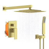 Brushed Gold Wall Mount Rainfall Shower System with Handheld